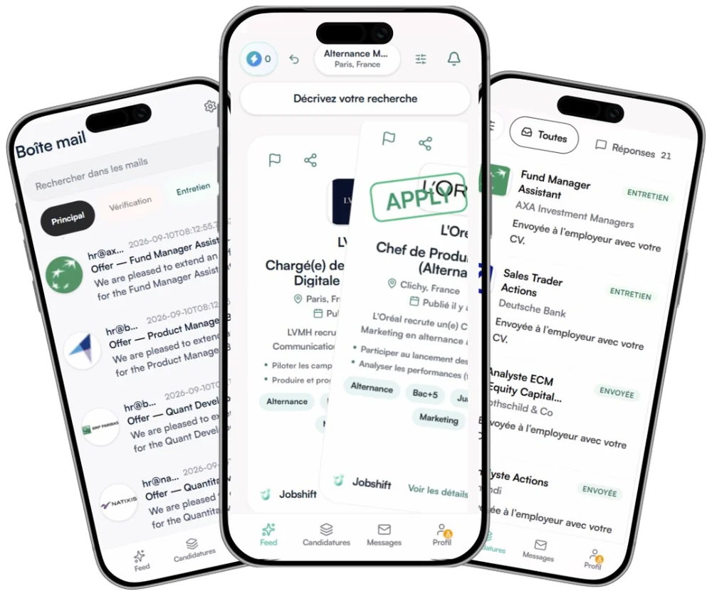 Jobshift: swipe roles, inbox and application tracking on mobile